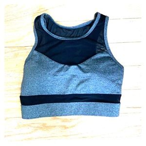 Grey with black mesh long sports bra crop top